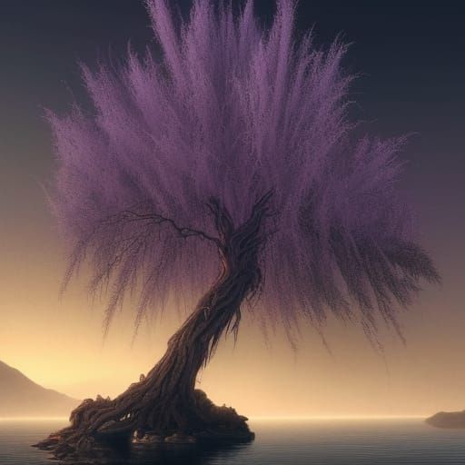 Glowing Weeping Willow in Dark Fantasy Landscape