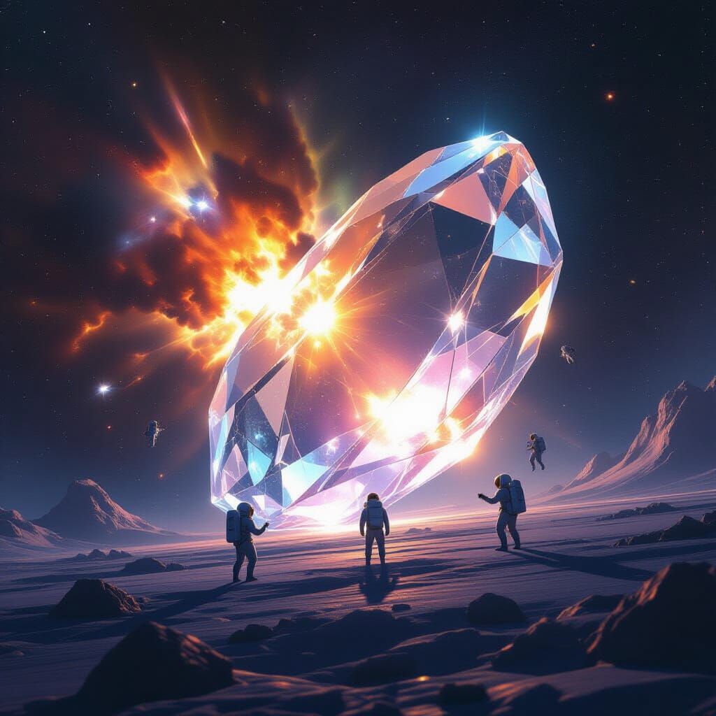 Surreal Crystal in Space Amidst Supernova, Cinematic Style