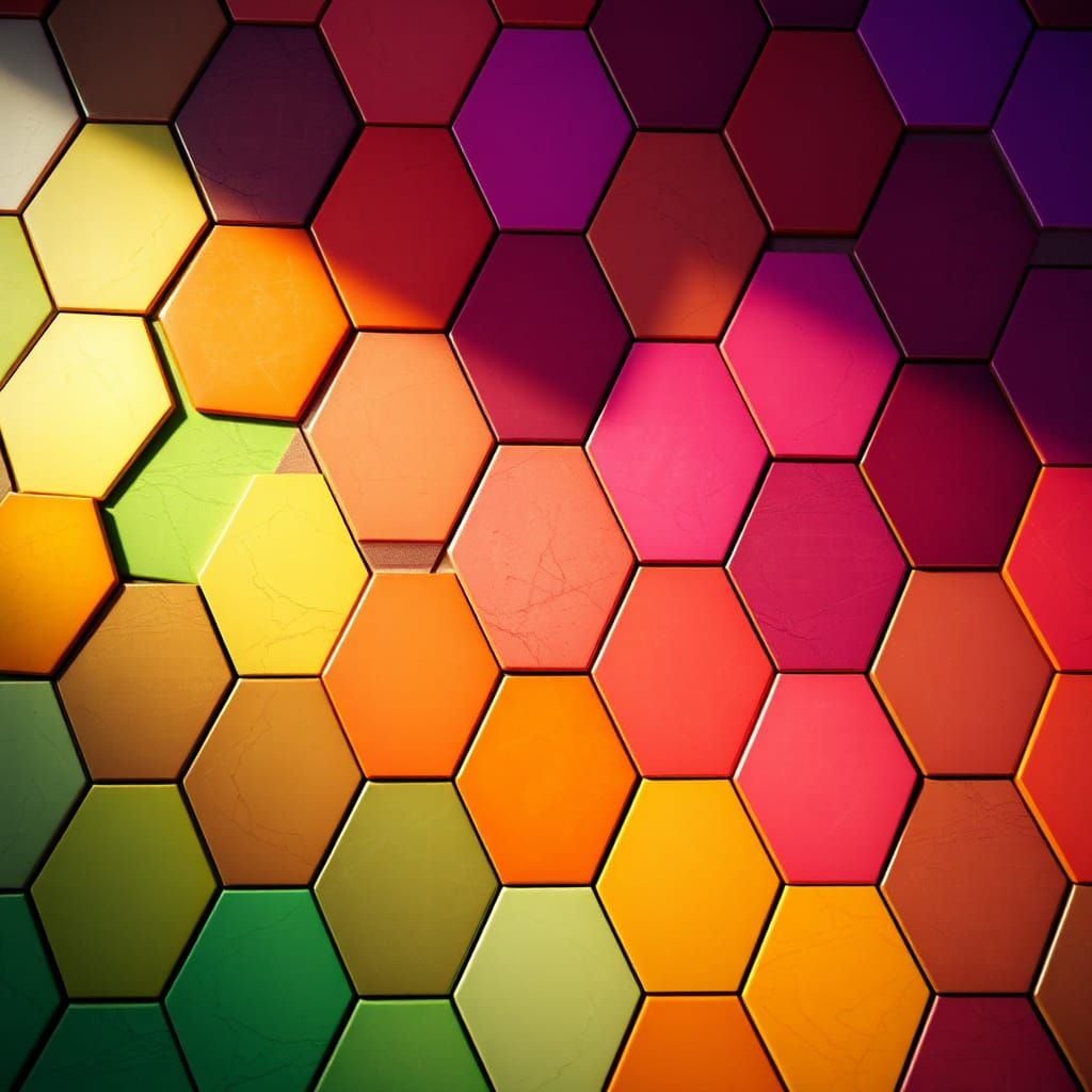 Colorful Hexagon Grid in Detailed Digital Painting