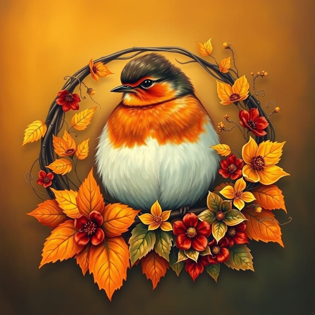 Elegant Bird in Autumnal Luxe Art Nouveau Style
