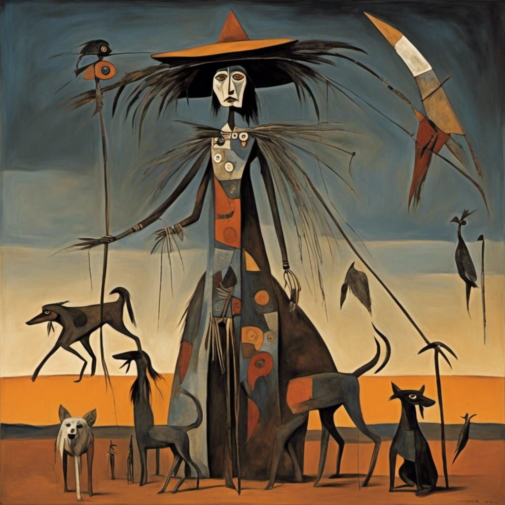 Menacing Scarecrow Surrounded by Wolfhounds