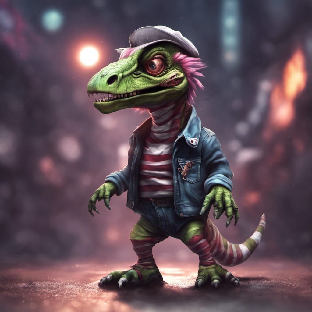 Zombie Furry Velociraptor Thugster in Space: Digital Illustr...