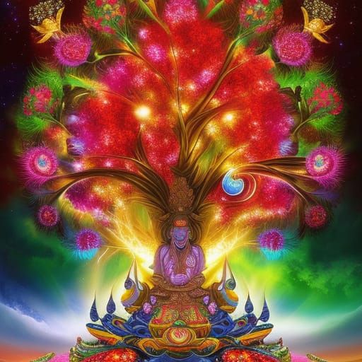 Celestial Tree Birthday Card in Digital Art Style