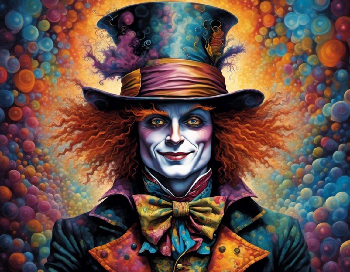 Surreal Mad Hatter Portrait with Cosmic Fractal Art