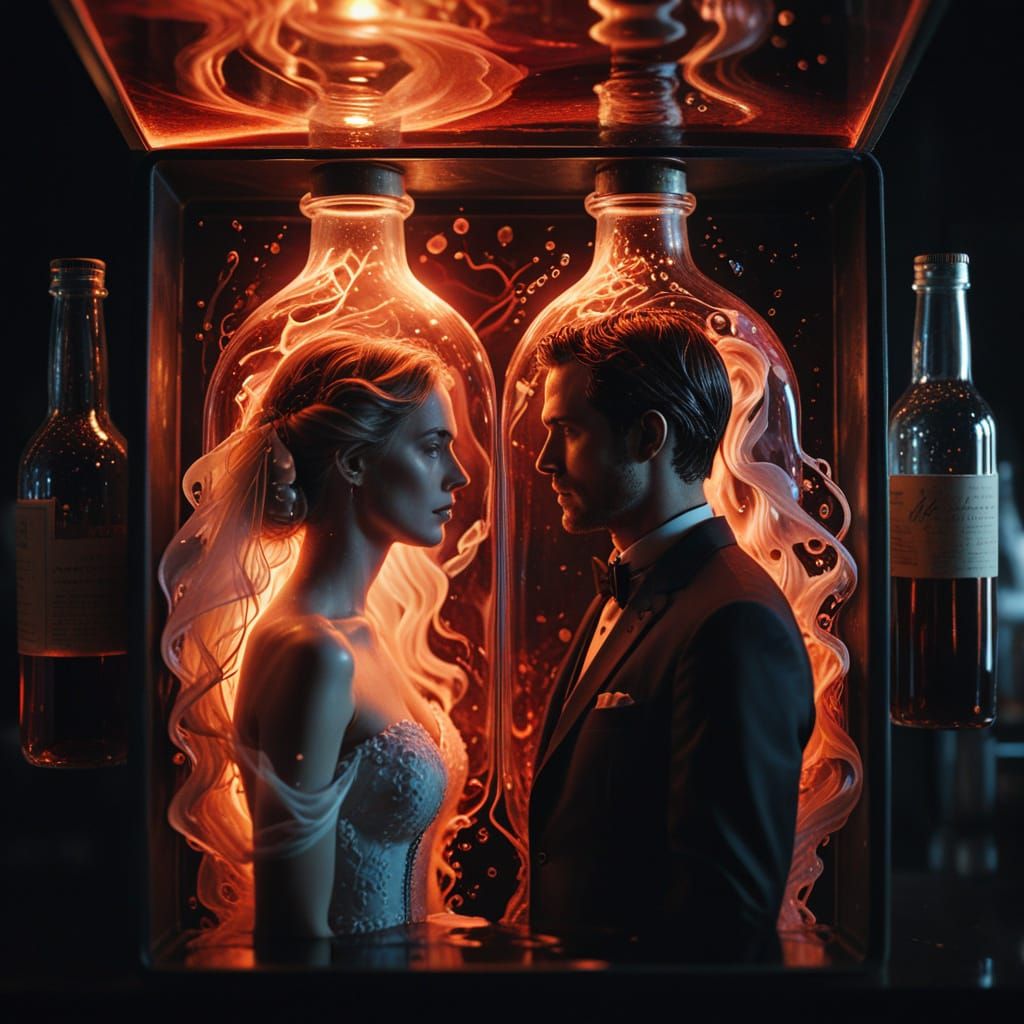 Ghostly Bride and Groom Materializing in Red Light