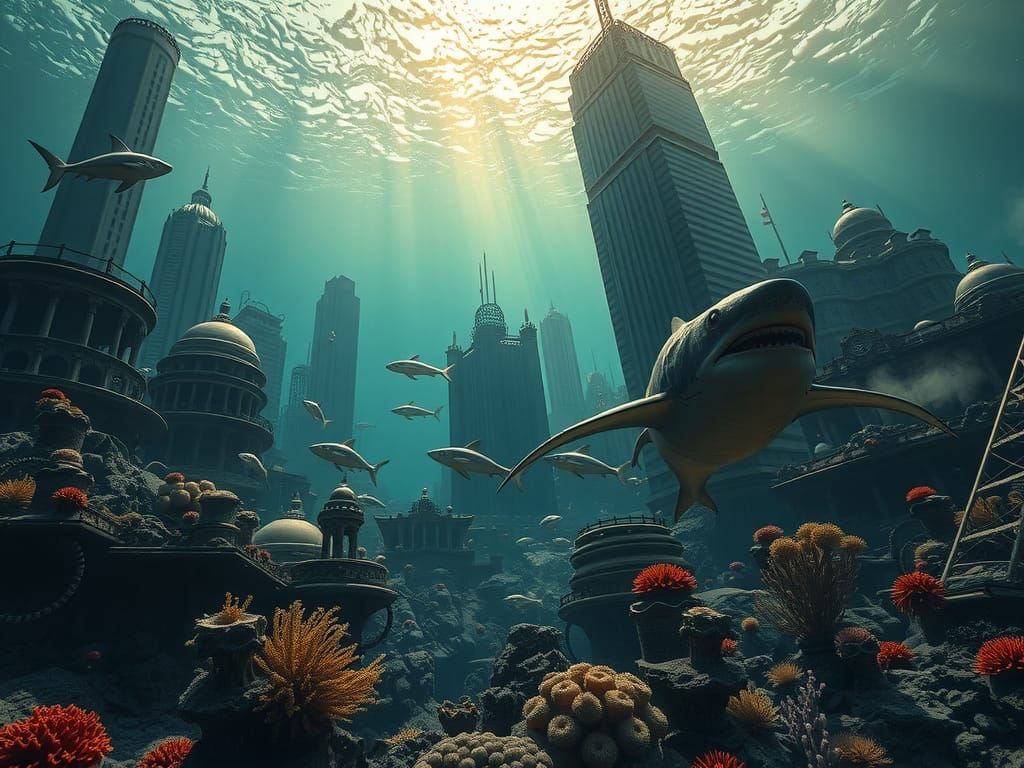 Underwater City Protected by Fishmen: Hyperrealistic Splash ...