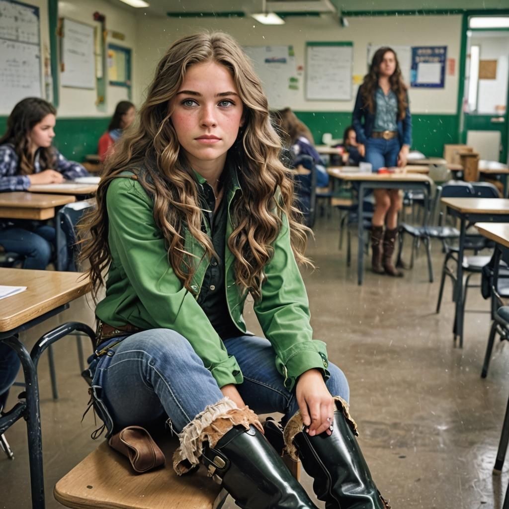 Girl with Green Eyes Watching Rain, Digital Art