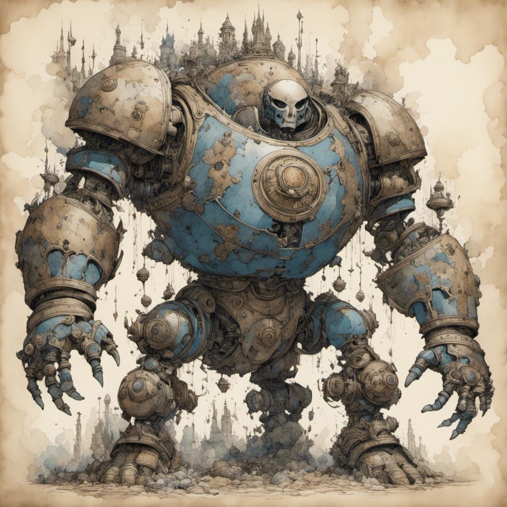 Stone Golem with Glowing Runes in Watercolor Style