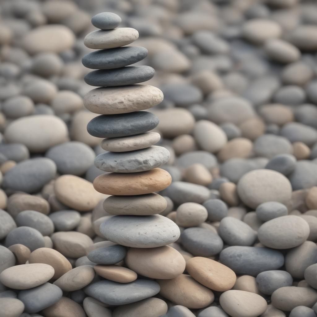 Photorealistic Stone Stack with Blurred Background