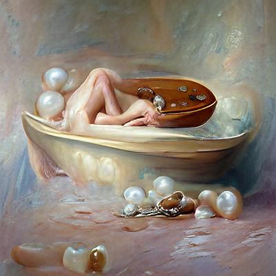 Nude Woman in Pearl Bathtub: Oil Painting