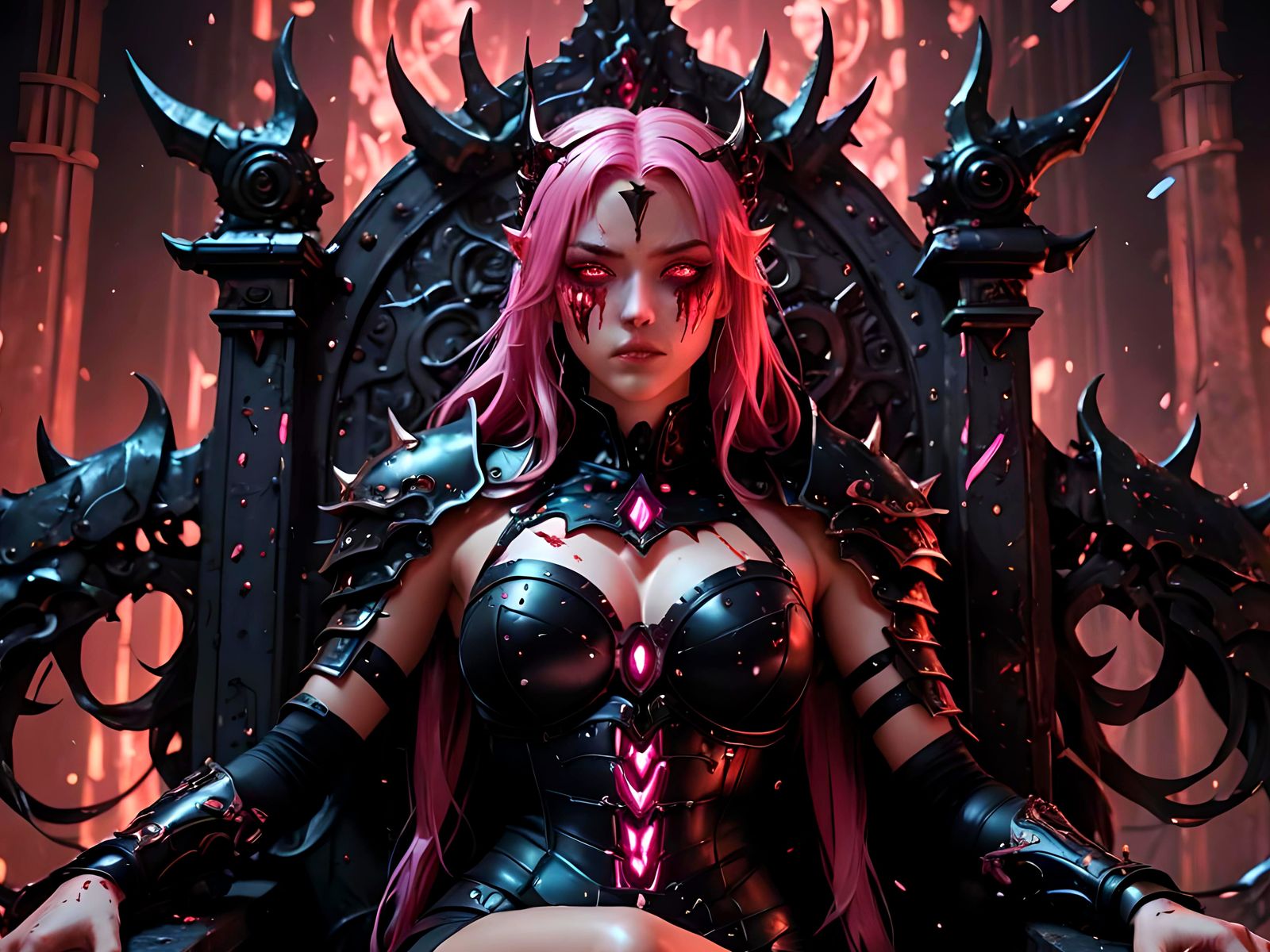 Anime Woman with Glowing Eyes in Fantasy Armor