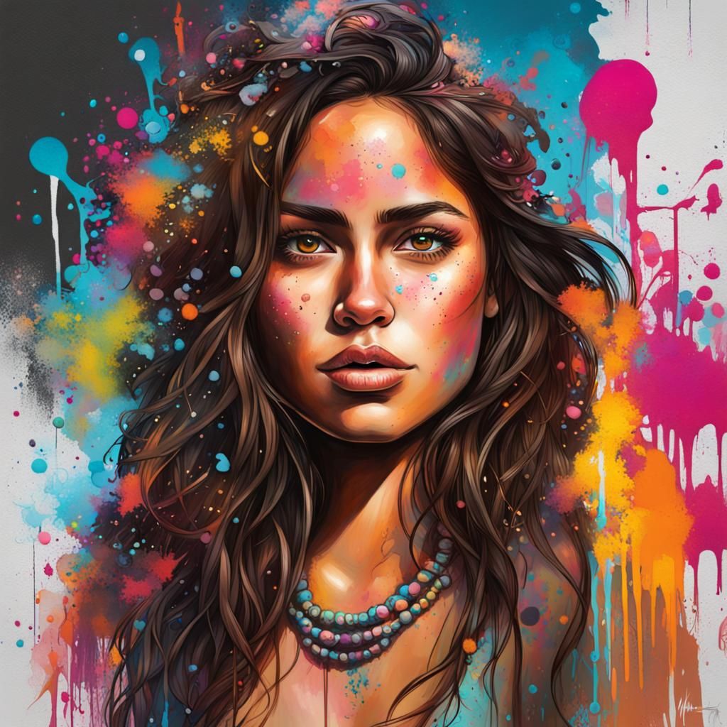 Brunette Moana in Hawaii: Graffiti Splash Art