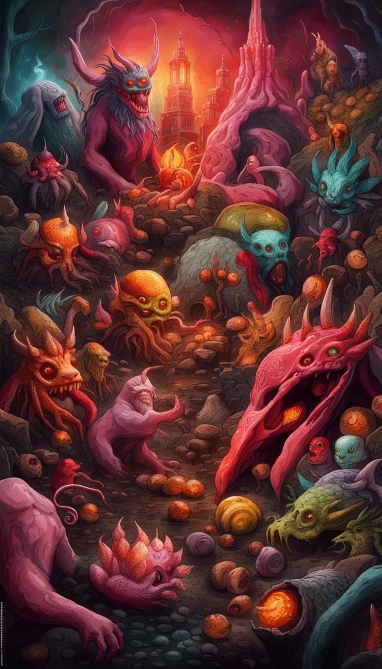Ethereal Food Monsters in Sci-Fi Landscape