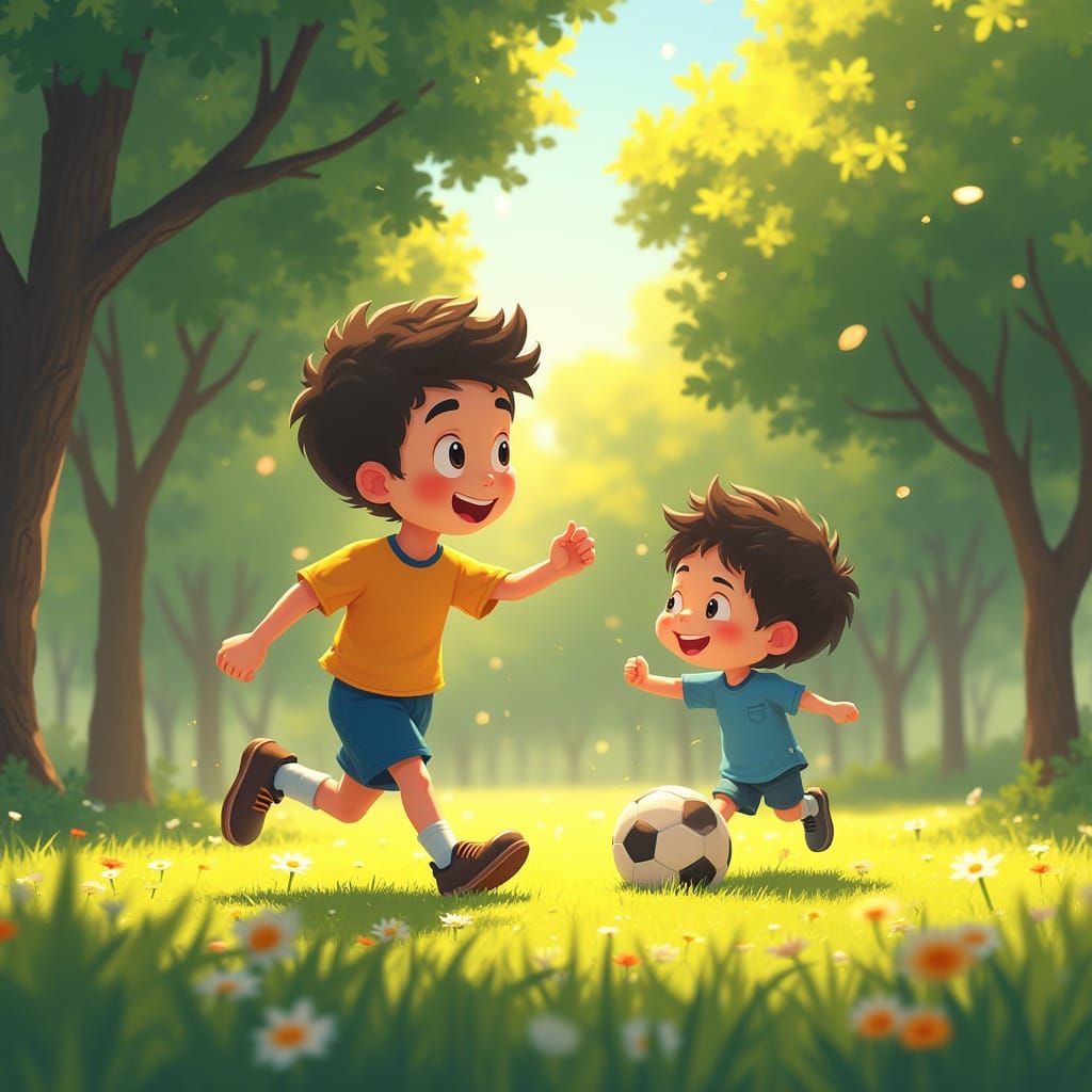 Father and Son's Joyful Soccer Game
