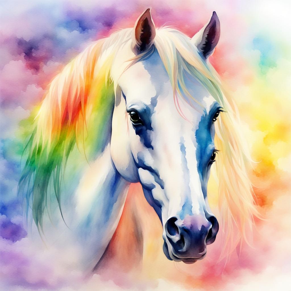 Rainbow Horse Portrait in Watercolor