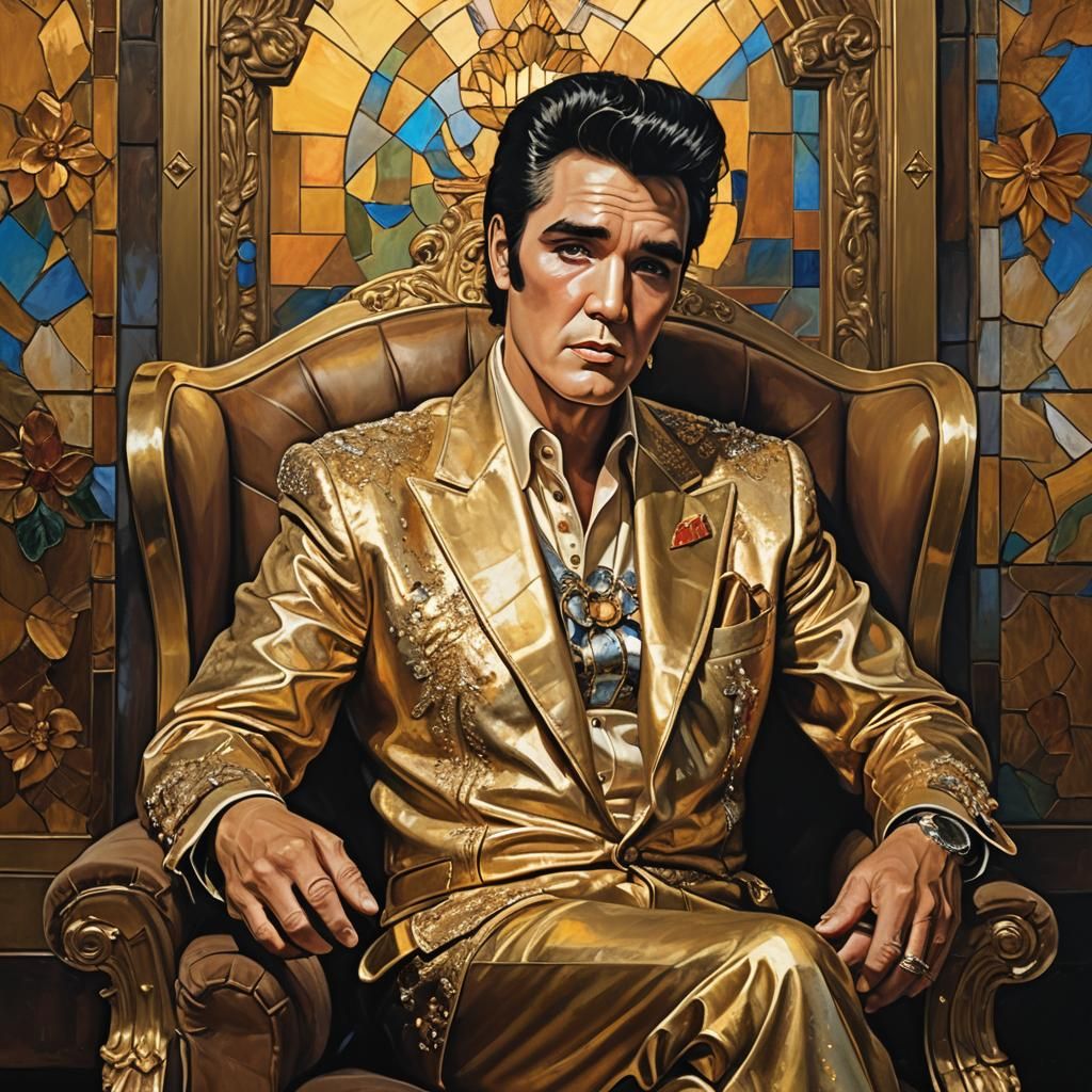 Elderly Elvis at Graceland in Baroque Style
