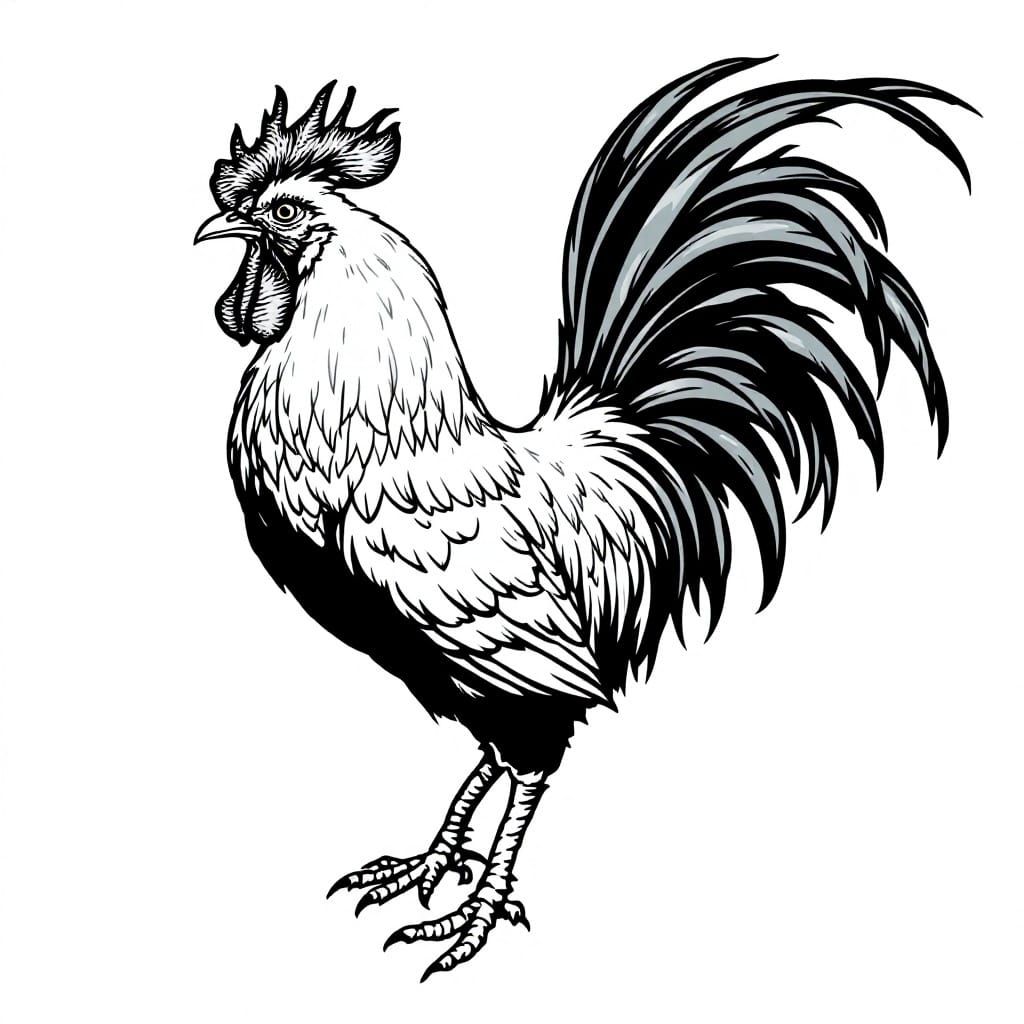 Proud Rooster in a Field, Digital Art