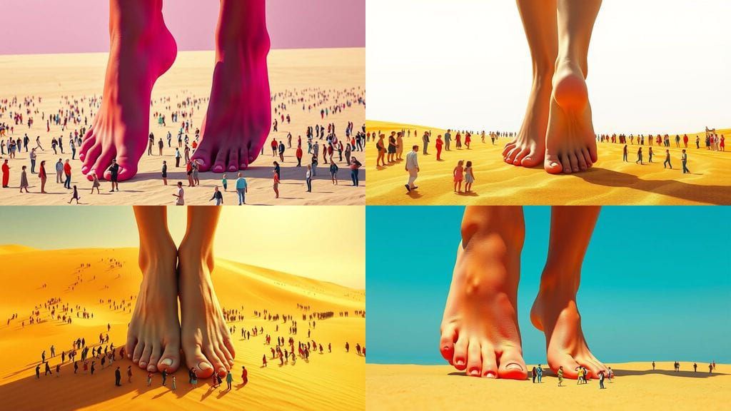 Vibrant Giantess Stepping on Miniature Figures in Triadic Ha...