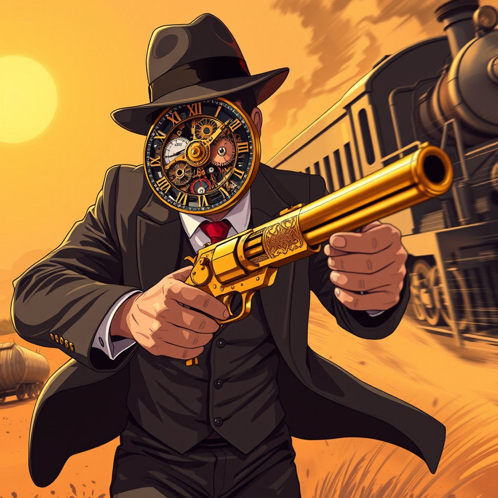 Clockwork Man Slides Through Mesa in Manga Style