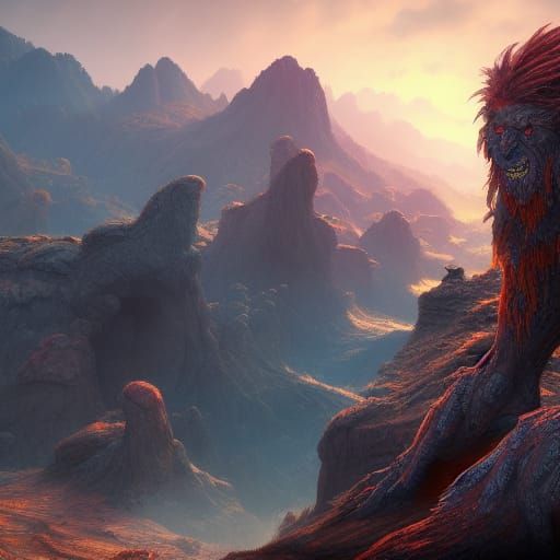 Detailed Rock Monster Matte Painting in 8K