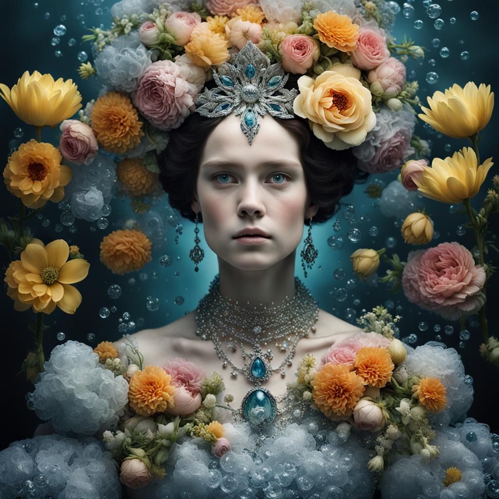 Gothic Water Goddess Venus with Floral Crown Portrait