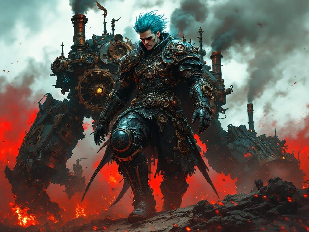 Gothic Knight on Steam-Powered War Machine