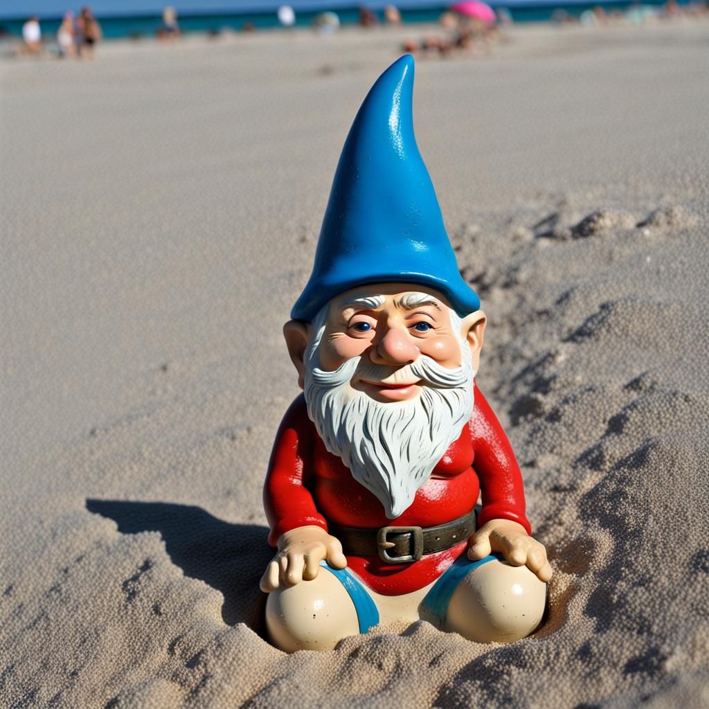 Playful Gnome Scene at a Beach