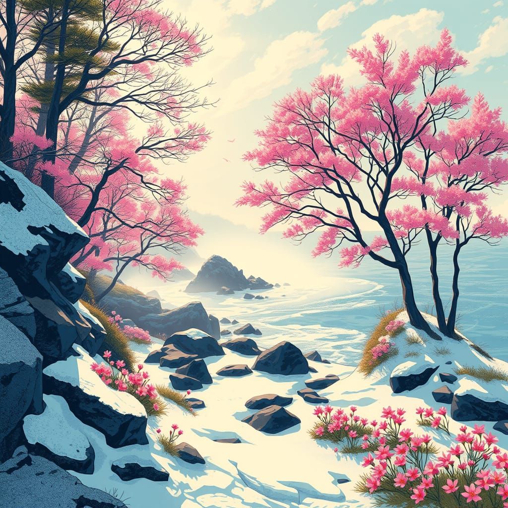 Maine Coast: Winter to Spring in Graphic Novel Style