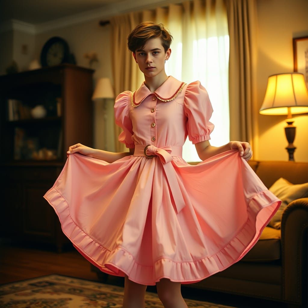 Dapper Young Man in Pastel Minidress, Film Noir Inspiration