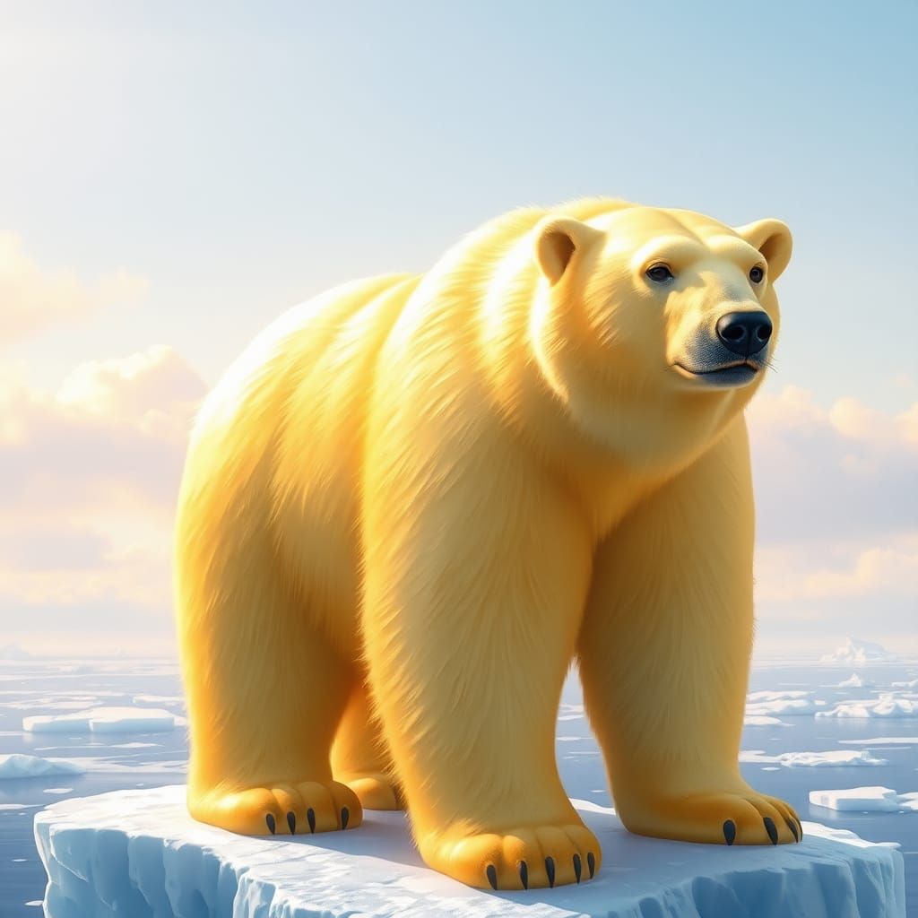 Gold Polar Bear on Iceberg in Modern Art Style