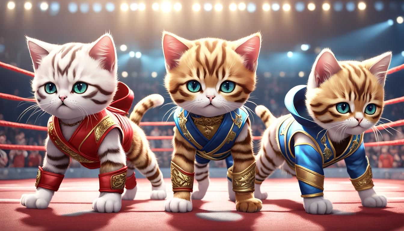 Kittens as Pro Wrestlers in Anime Art Style