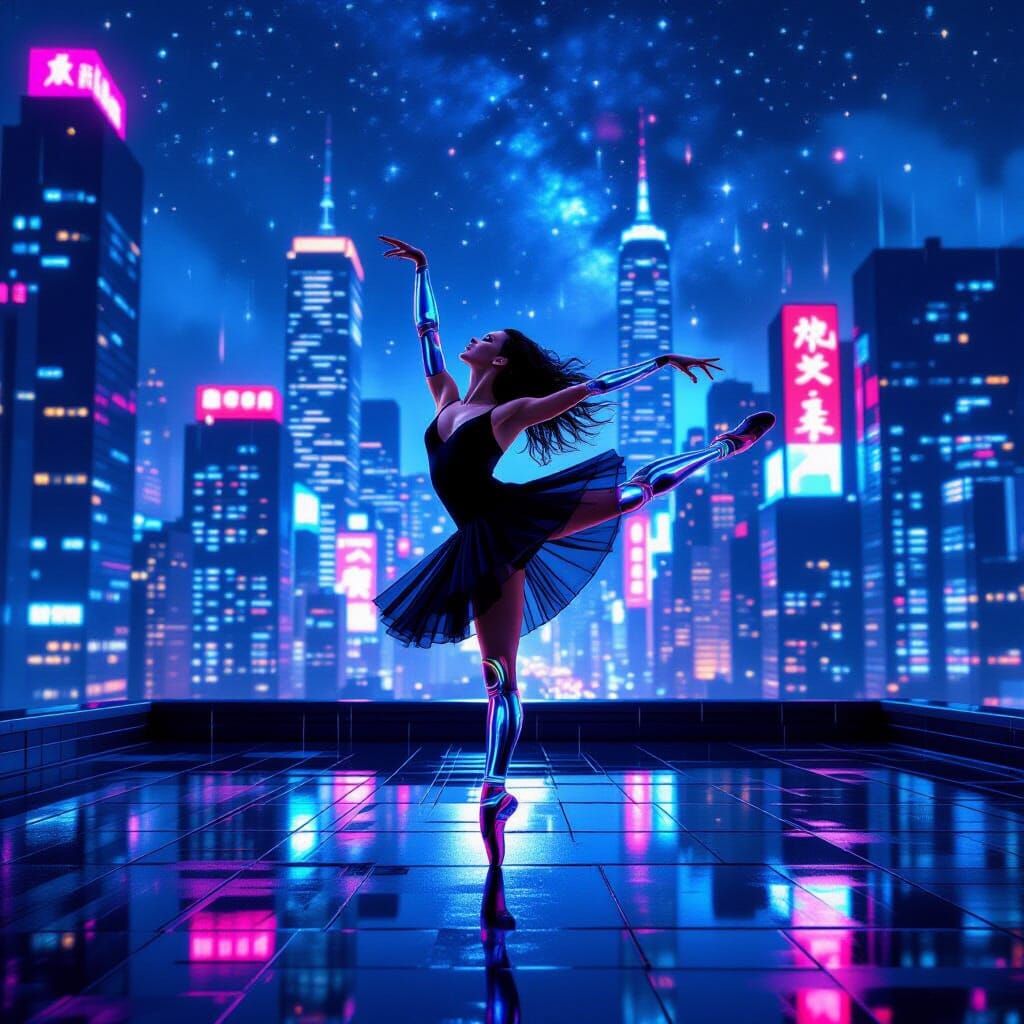 Cyberpunk Dancer on a Neon Rooftop