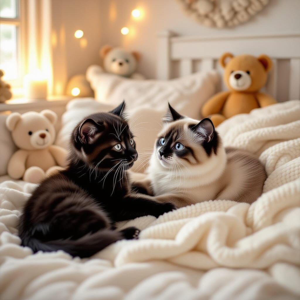 Black Panther Cub and Ragdoll Play in Cozy Home