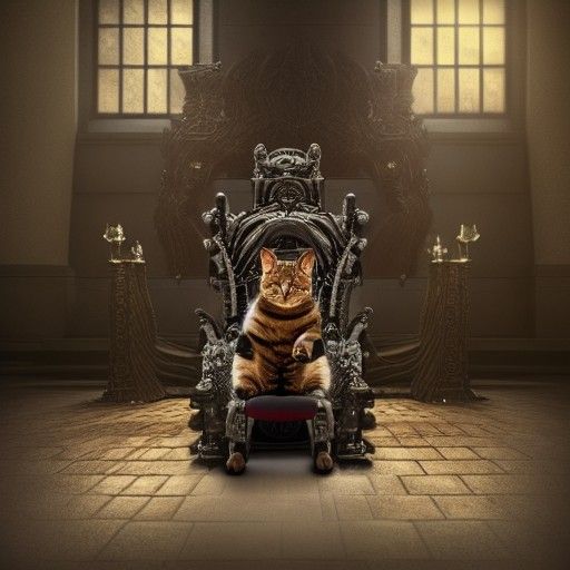 Anthropomorphic Cat King on Steampunk Throne