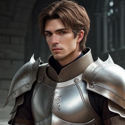 Young Knight in Salmon Armor, Hyperrealistic