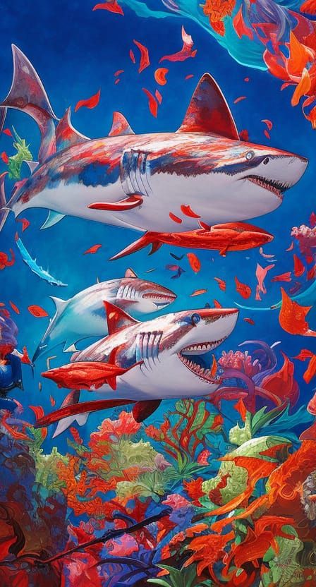 Magician Pulls Shark from Hat: Marbling and Gouache