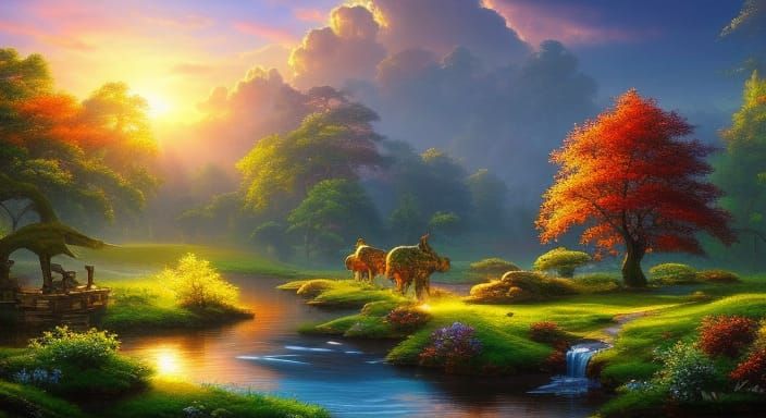 Forest Animals and Magical Orb: Detailed Japanese Art