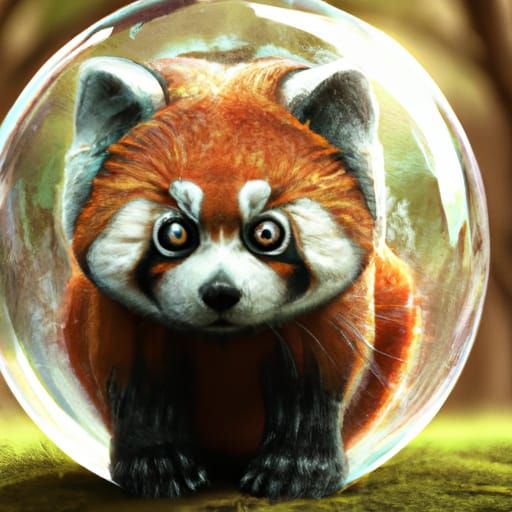 Red Panda in Glass Sphere: Fantasy Art