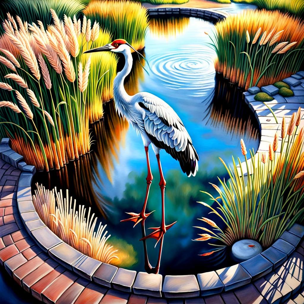 Surreal Crane Chalk Art Illusion