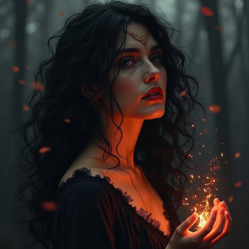 Mystical Sorceress Enchants with Fiery Magic