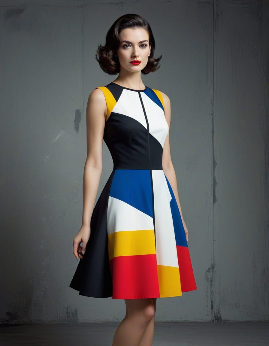 Fractal Glitch Photo of 1950s Woman in Mondrian Style