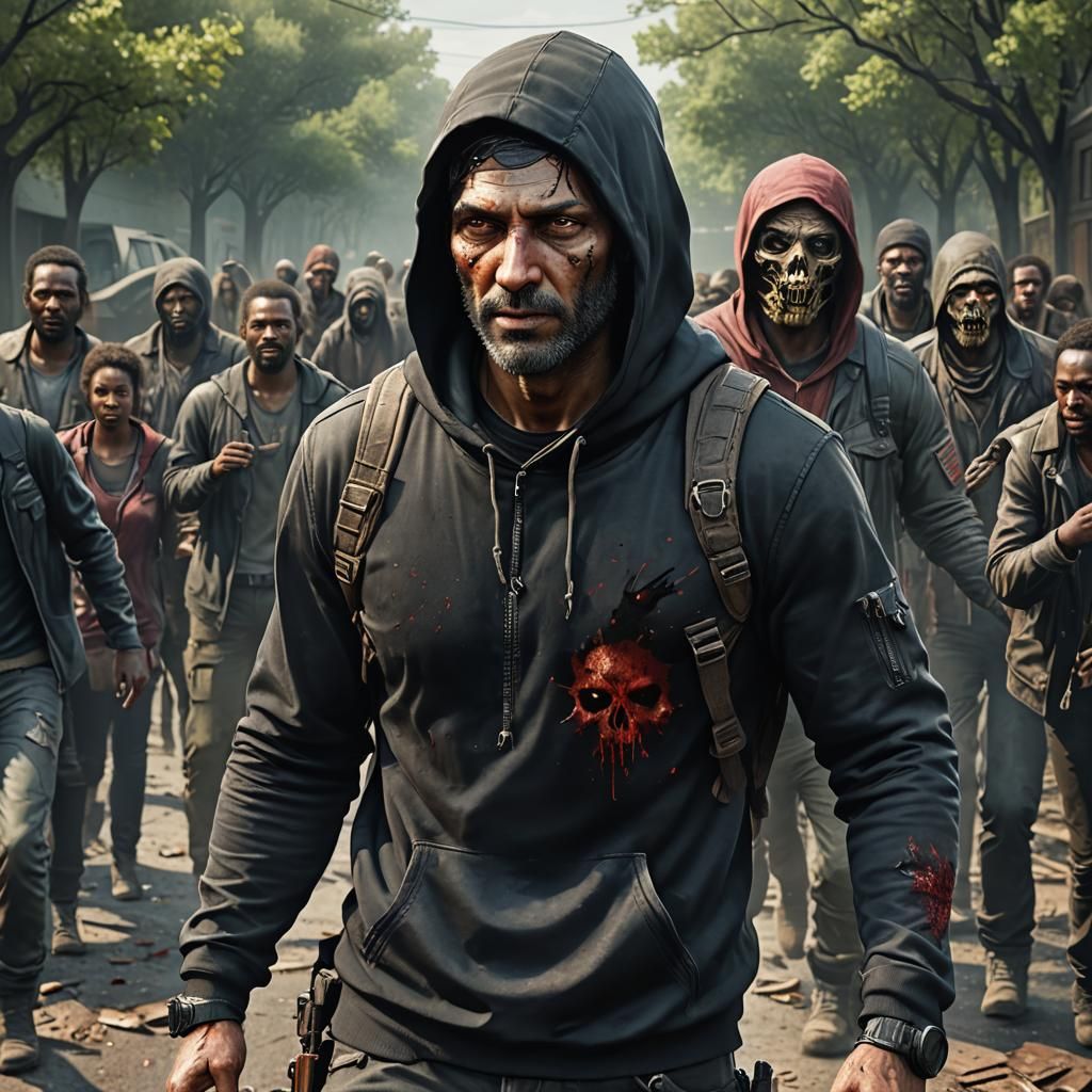 Intricate Painting of a Figure in Black Hoodie