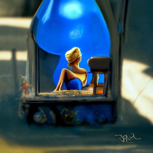 Blonde Girl in Window: Pixar-Style 3D Digital Art