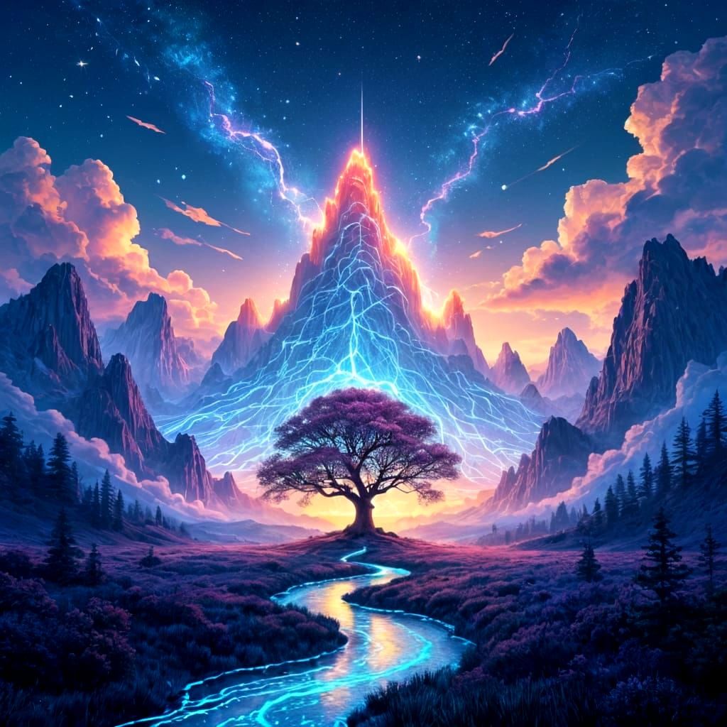 Surreal Digital Landscape with Data Rivers and Neural Networ...