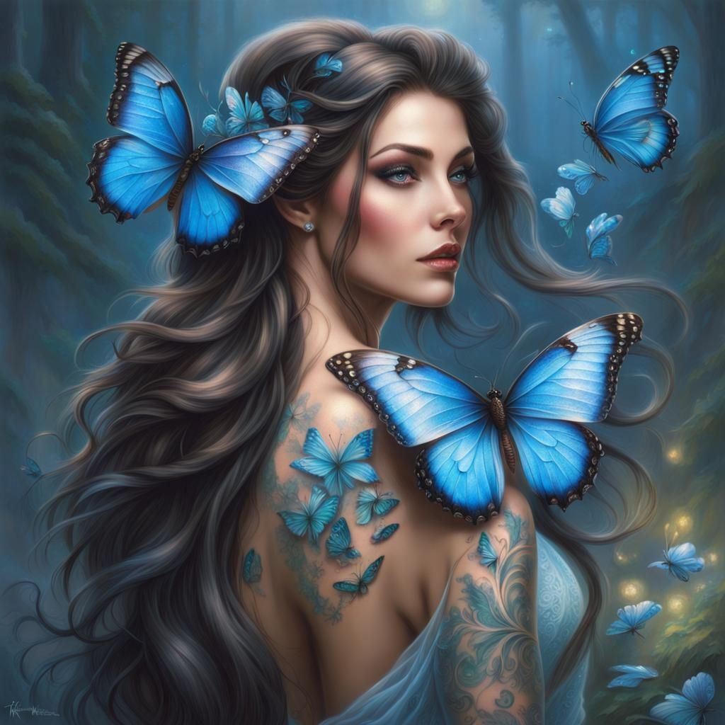 Brunette Beauty with Butterfly Tattoo, Ethereal Art