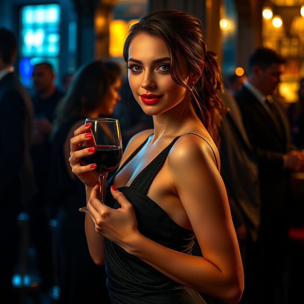 Confident Elegance in Black Evening Gown