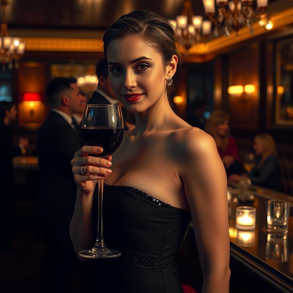 Sophisticated Woman in Evening Gown, Cocktail Bar Glamour