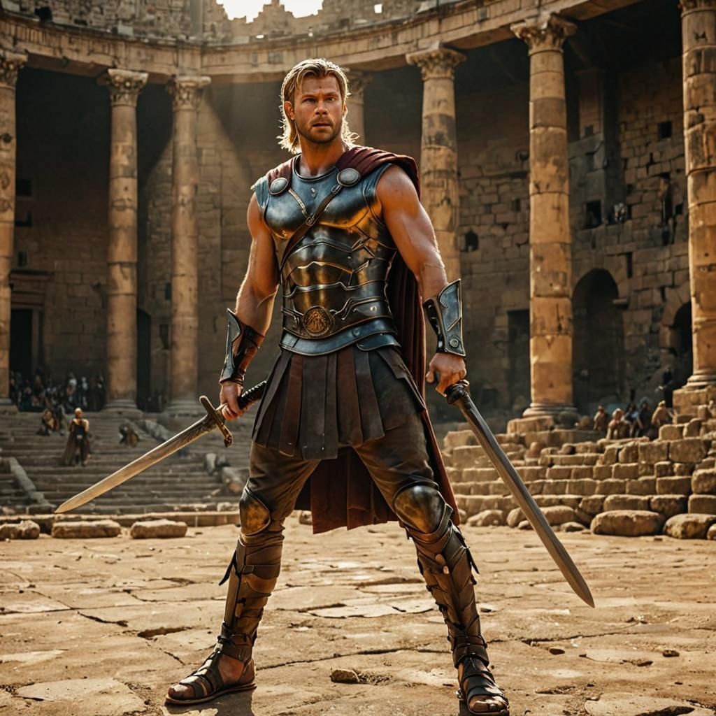 Chris Hemsworth as Gladiator in Roman Coliseum