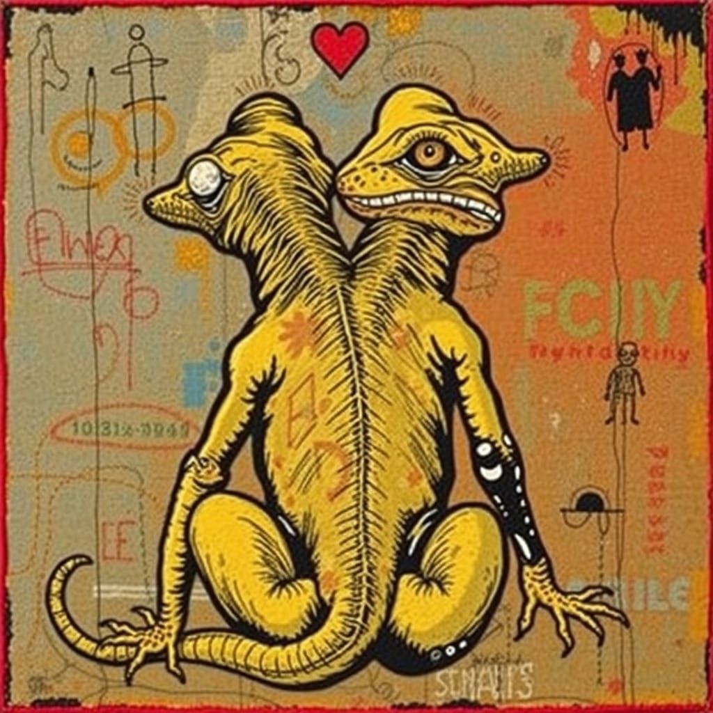 Basquiat Style Tapestry of Mythical Creatures