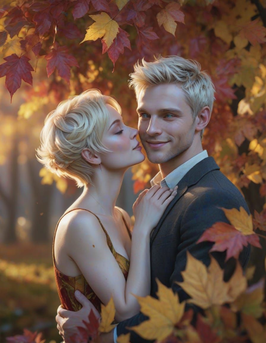Pixie Couple Kiss in Autumnal Light